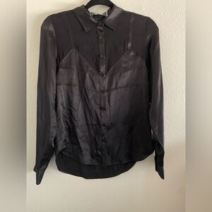 Fleur Du Mal Top Blouse Silk Satin Black Minimalist Luxury